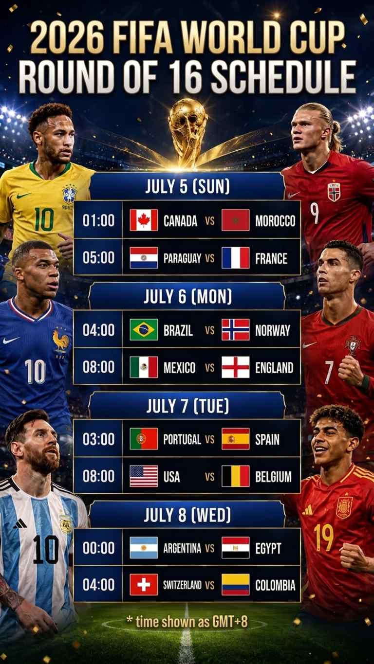 2026 FIFA World Cup Round of 16 full schedule